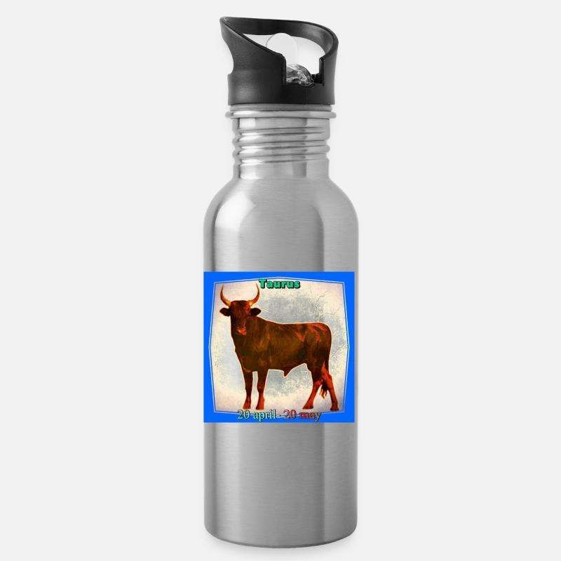 taureau - Gourde avec paille intégrée - argent clair