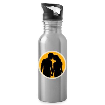 Couple Silhouette Amour Romance Petit ami de la Saint-Valentin - Gourde avec paille intégrée - argent clair - Droite