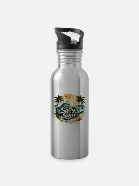 T-shirt de plage Salty Soul - Gourde avec paille intégrée - argent clair