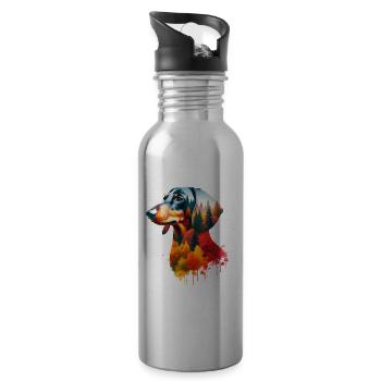 Dackel - Trinkflasche mit integriertem Trinkhalm - Lightsilver - Rechts