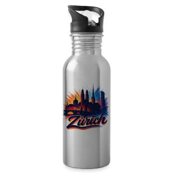 Zürich Skyline – Moderne Epische Silhouette - Trinkflasche mit integriertem Trinkhalm - Lightsilver - Rechts
