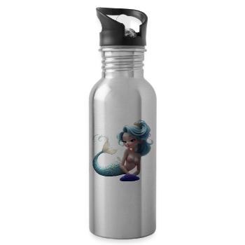 Coral Blue Mermaid Queen - Water bottle with straw - silver - Right