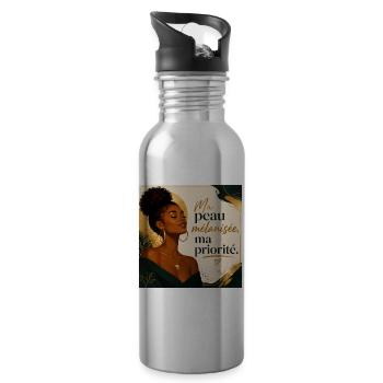 Ma peau mélanisée, ma priorité - Gourde avec paille intégrée - argent clair - Droite