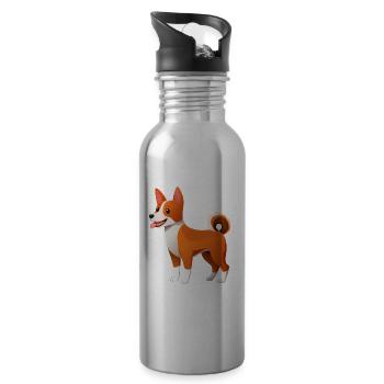 Kleiner Basenji-Hund (Comic) - Trinkflasche mit integriertem Trinkhalm - Lightsilver - Rechts