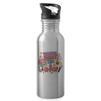 Books, Bubble Tea and K-Pop - Water bottle with straw - silver - Right