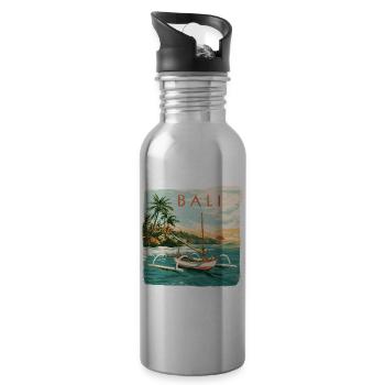 Bali Tropenboot am Sonnenuntergang - Trinkflasche mit integriertem Trinkhalm - Lightsilver - Rechts