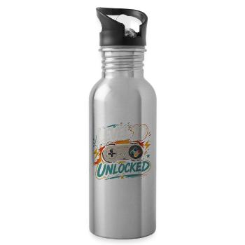Level 10 freigeschaltetes 10-Jahres-Jubiläums-D-Geschenk - Trinkflasche mit integriertem Trinkhalm - Lightsilver - Rechts