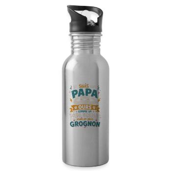 Je suis un papa ours comme un papa normal cadeau - Gourde avec paille intégrée - argent clair - Droite