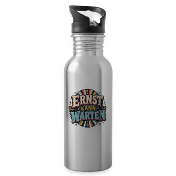 Ernst Kann Warten Vintage Banner - Trinkflasche mit integriertem Trinkhalm - Lightsilver - Rechts