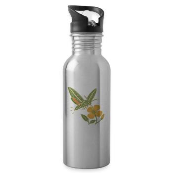 Nachtfalter im Blütengarten - Trinkflasche mit integriertem Trinkhalm - Lightsilver - Rechts