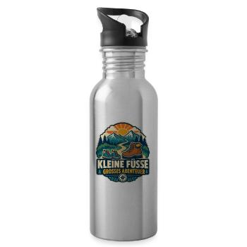 Kleine Füße großes Abenteuer – Familie - Trinkflasche mit integriertem Trinkhalm - Lightsilver - Rechts