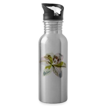 Minimalist Lily – Floral Illustration - Water bottle with straw - silver - Right