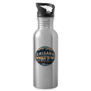 Retro Calgary Peace Bridge Travel Badge - Water bottle with straw - silver - Right