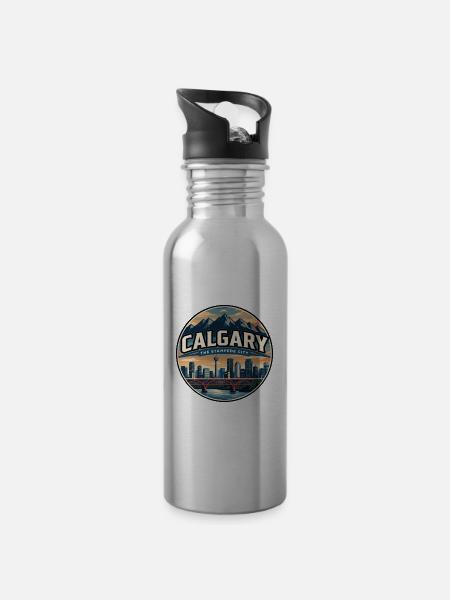 Retro Calgary Peace Bridge Reiseabzeichen - Trinkflasche mit integriertem Trinkhalm - Lightsilver