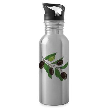 Olive Branch Green Dark Olives - Water bottle with straw - silver - Right