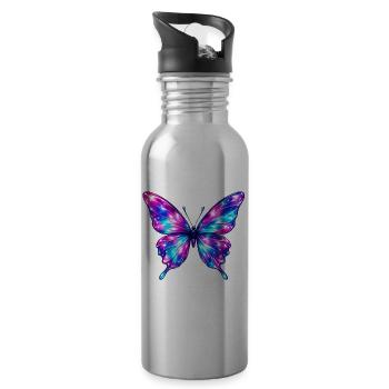 Glossy Metallic Butterfly - Water bottle with straw - silver - Right