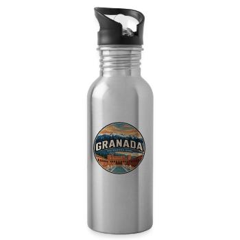 Écusson rétro du palais Granada Alhambra - Gourde avec paille intégrée - argent clair - Droite