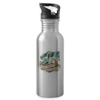 Frau am Wasserfall im Retro-Stil - Trinkflasche mit integriertem Trinkhalm - Lightsilver - Rechts