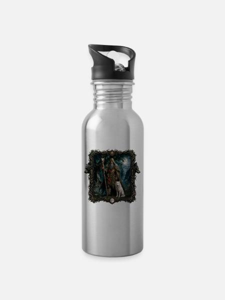 Druide begleitet von einem weißen Wolf - Trinkflasche mit integriertem Trinkhalm - Lightsilver