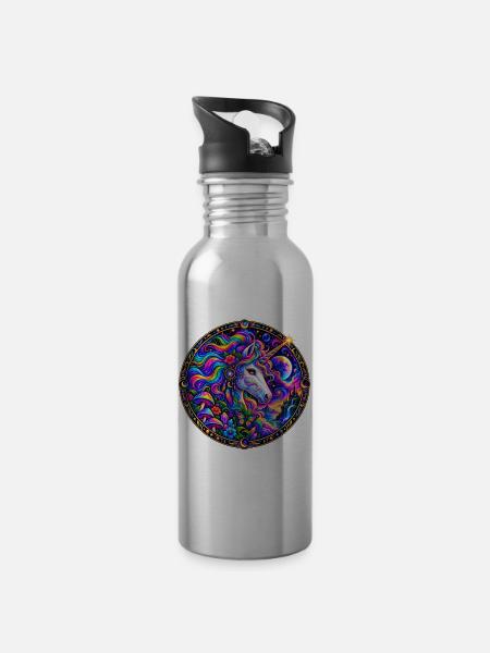 Einhorn - Trinkflasche mit integriertem Trinkhalm - Lightsilver