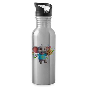 Süßer Elefant mit Erdnüssen – Buchstabe E - Trinkflasche mit integriertem Trinkhalm - Lightsilver - Rechts