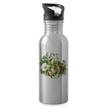 Grünehochzeit , Grünes Liebesband Hochzeitsdesign - Trinkflasche mit integriertem Trinkhalm - Lightsilver - Rechts
