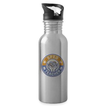 Vintage-SPED-Lehrer Infinity Heart Hands Abzeichen an - Trinkflasche mit integriertem Trinkhalm - Lightsilver - Rechts