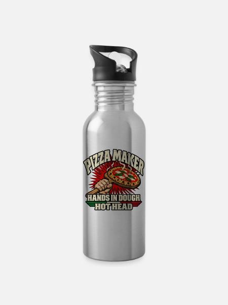 Pizzamacher, Hände im Teig, heißer Kopf - Trinkflasche mit integriertem Trinkhalm - Lightsilver