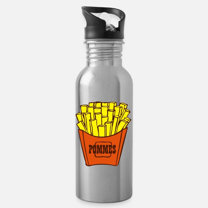 Pommes - Trinkflasche mit integriertem Trinkhalm - Lightsilver