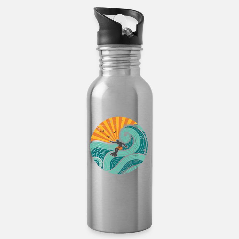 Surfer gelb/orange - Trinkflasche mit integriertem Trinkhalm - Lightsilver