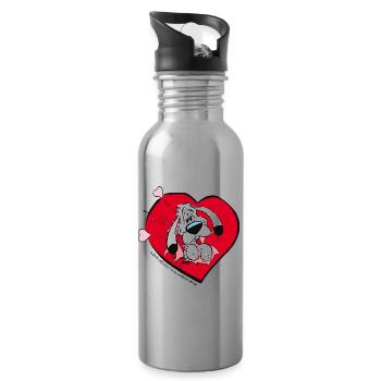 Asterix & Obelix - Idefix mit Herz - Trinkflasche mit integriertem Trinkhalm - Lightsilver - Rechts