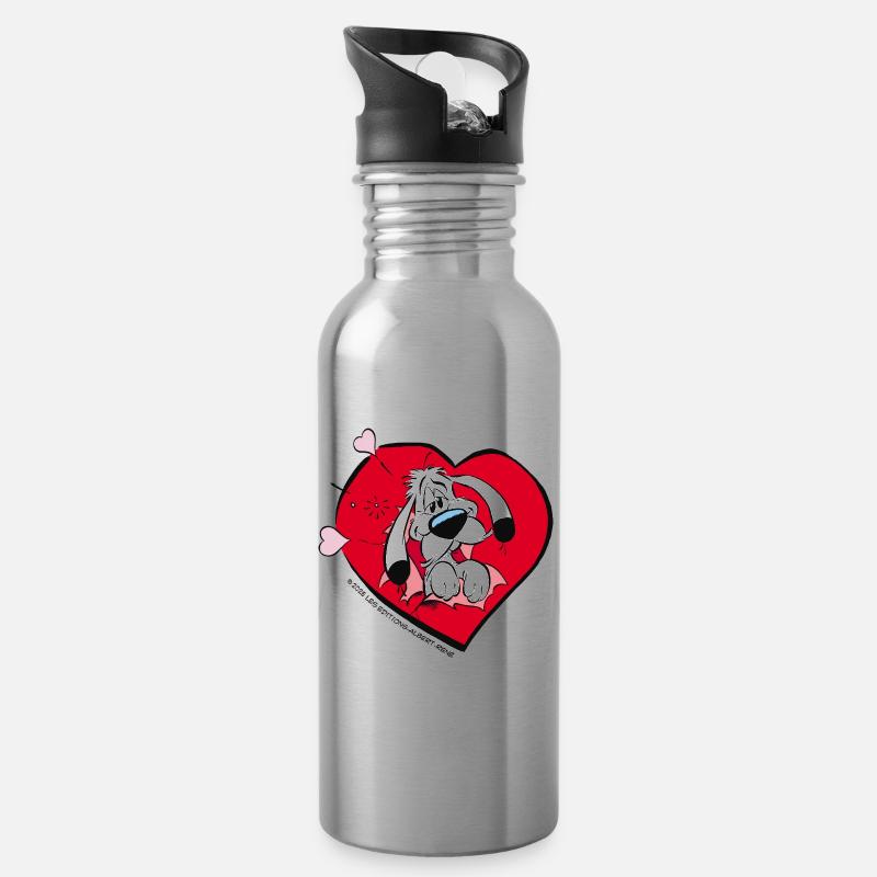Asterix & Obelix - Idefix mit Herz - Trinkflasche mit integriertem Trinkhalm - Lightsilver