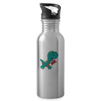 Dino pizza - Water bottle with straw - silver - Right