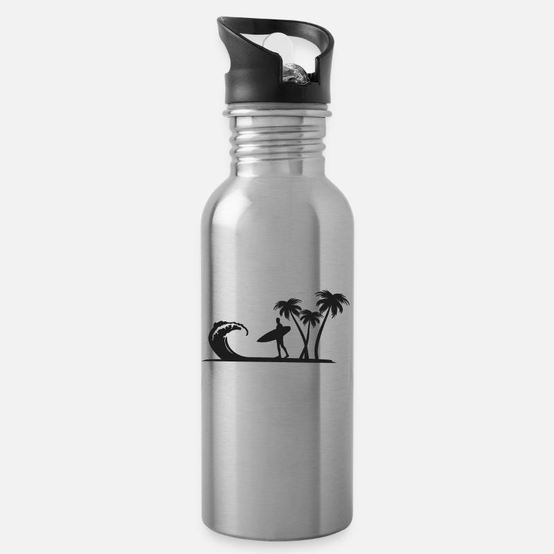 Beach with surfers - Water bottle with straw - silver