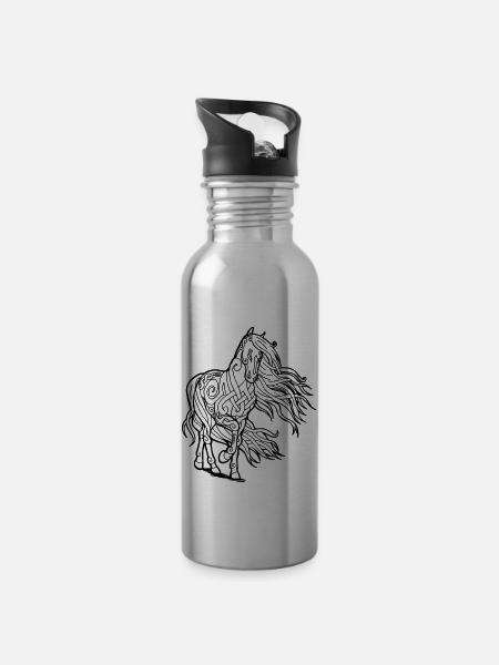 Cheval celtique noeuds Epona Tattoo Cadeau Thor - Gourde avec paille intégrée - argent clair