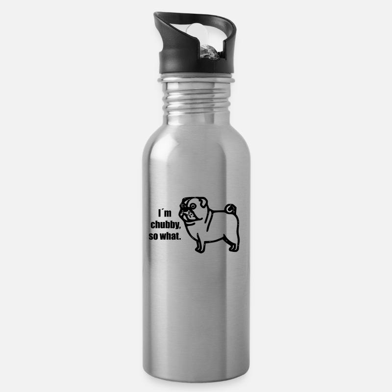 chubby pug - chubby pug - Water bottle with straw - silver