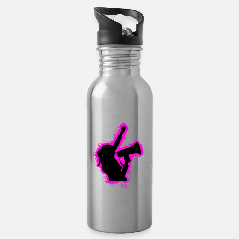 Contour rose et noir protestant - Gourde avec paille intégrée - argent clair