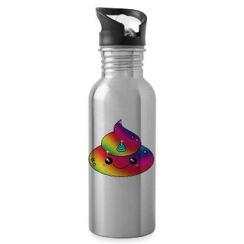 Poopicorn Poop Unicorn Poo Shirt Gift - Water bottle with straw - silver - Right