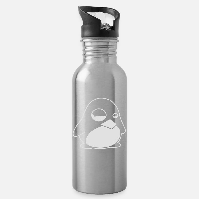 TUX Pinguin, LINUX - Gourde avec paille intégrée - argent clair