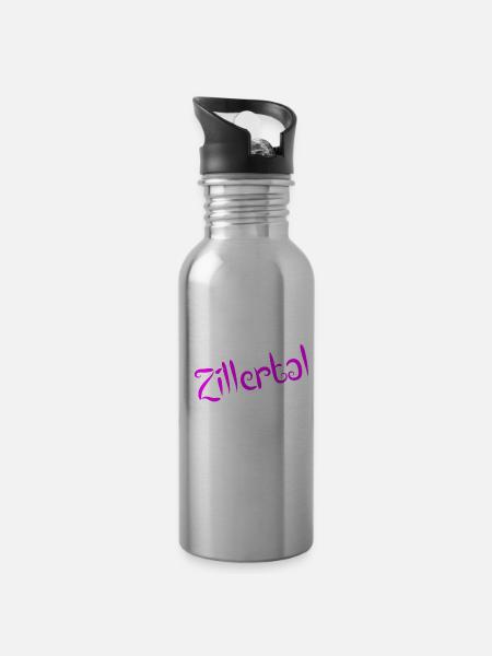Zillertal - Trinkflasche mit integriertem Trinkhalm - Lightsilver
