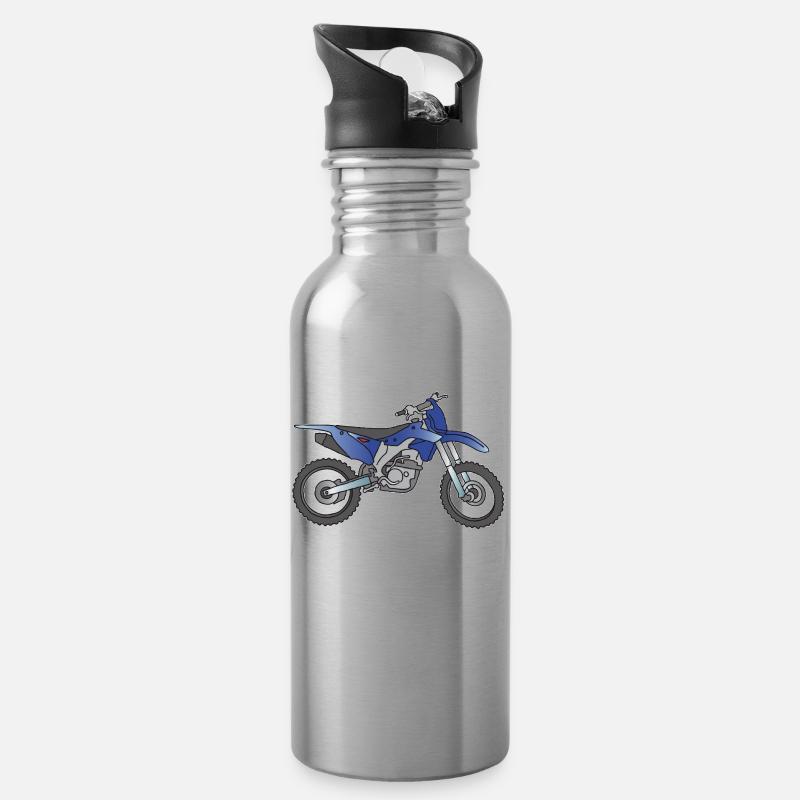 Moto de motocross - Gourde avec paille intégrée - argent clair