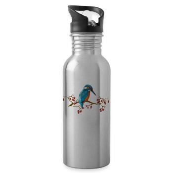 Eisvogel Vogel - Trinkflasche mit integriertem Trinkhalm - Lightsilver - Rechts