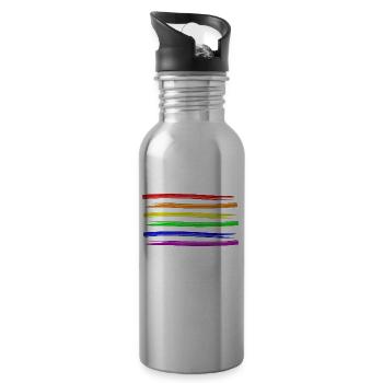 Rayures de couleurs arc-en-ciel coups de pinceau LGBT - Gourde avec paille intégrée - argent clair - Droite