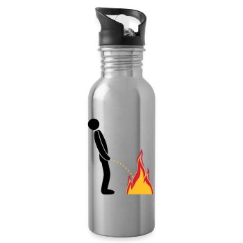 fire extinguish flames hot fire brigade logo in ste - Water bottle with straw - silver - Right