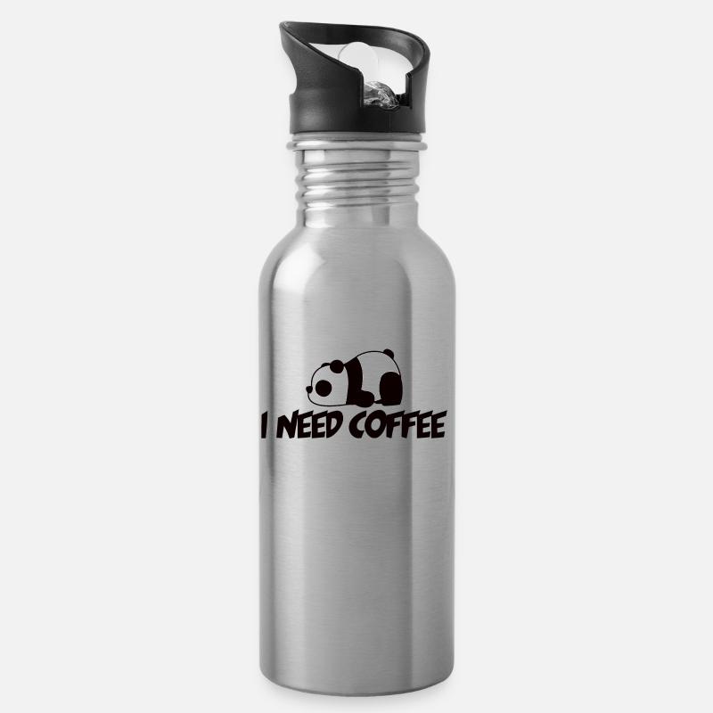 Kaffee Panda - Trinkflasche mit integriertem Trinkhalm - Lightsilver