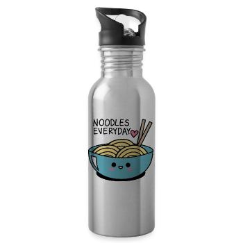 Noodles every day - sweet and kawaii noodles - Water bottle with straw - silver - Right