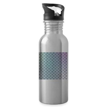 Watercolor Fish Scales Pattern - Water bottle with straw - silver - Right