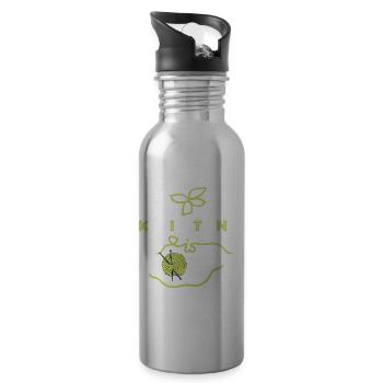 Knitting is Yoga, schöner Stricken und Yoga Spruch - Trinkflasche mit integriertem Trinkhalm - Lightsilver - Rechts