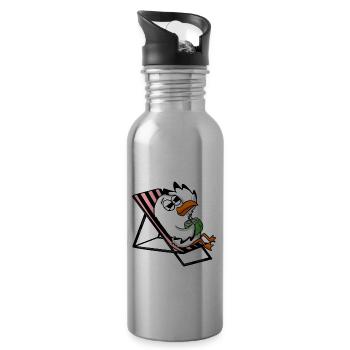 Seagull on the beach - Water bottle with straw - silver - Right