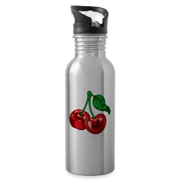 Cherries in Chest Pocket Shirt Pocket Bag - Water bottle with straw - silver - Right